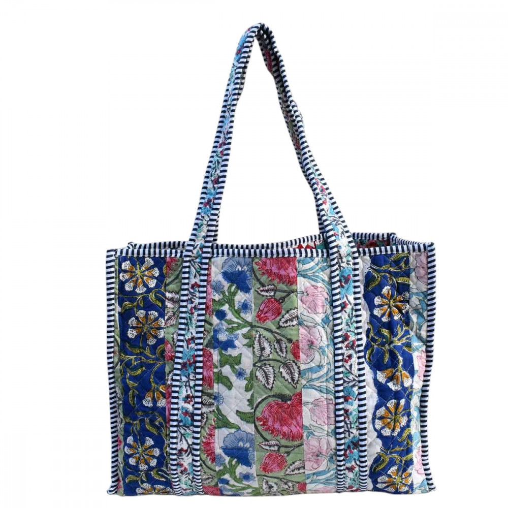 Image of Hand Block Printed Cotton Quilted Tote Bag | 251151