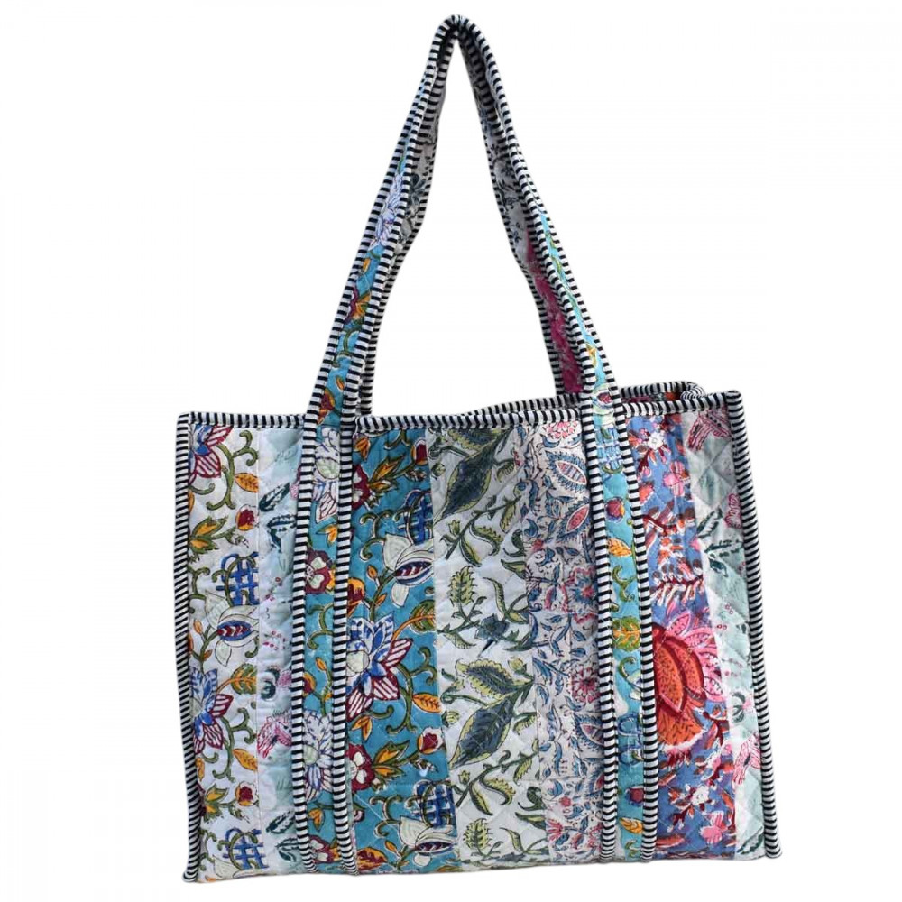 Image of Hand Block Printed Cotton Quilted Tote Bag | 251152