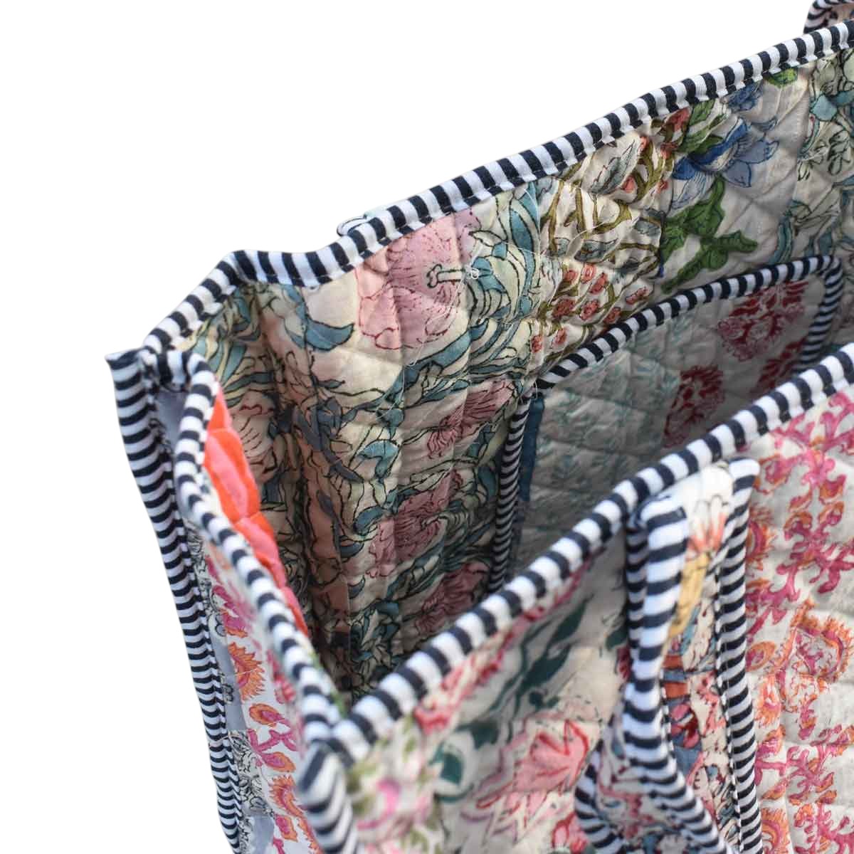 Hand Block Printed Cotton Quilted Tote Bag 251153