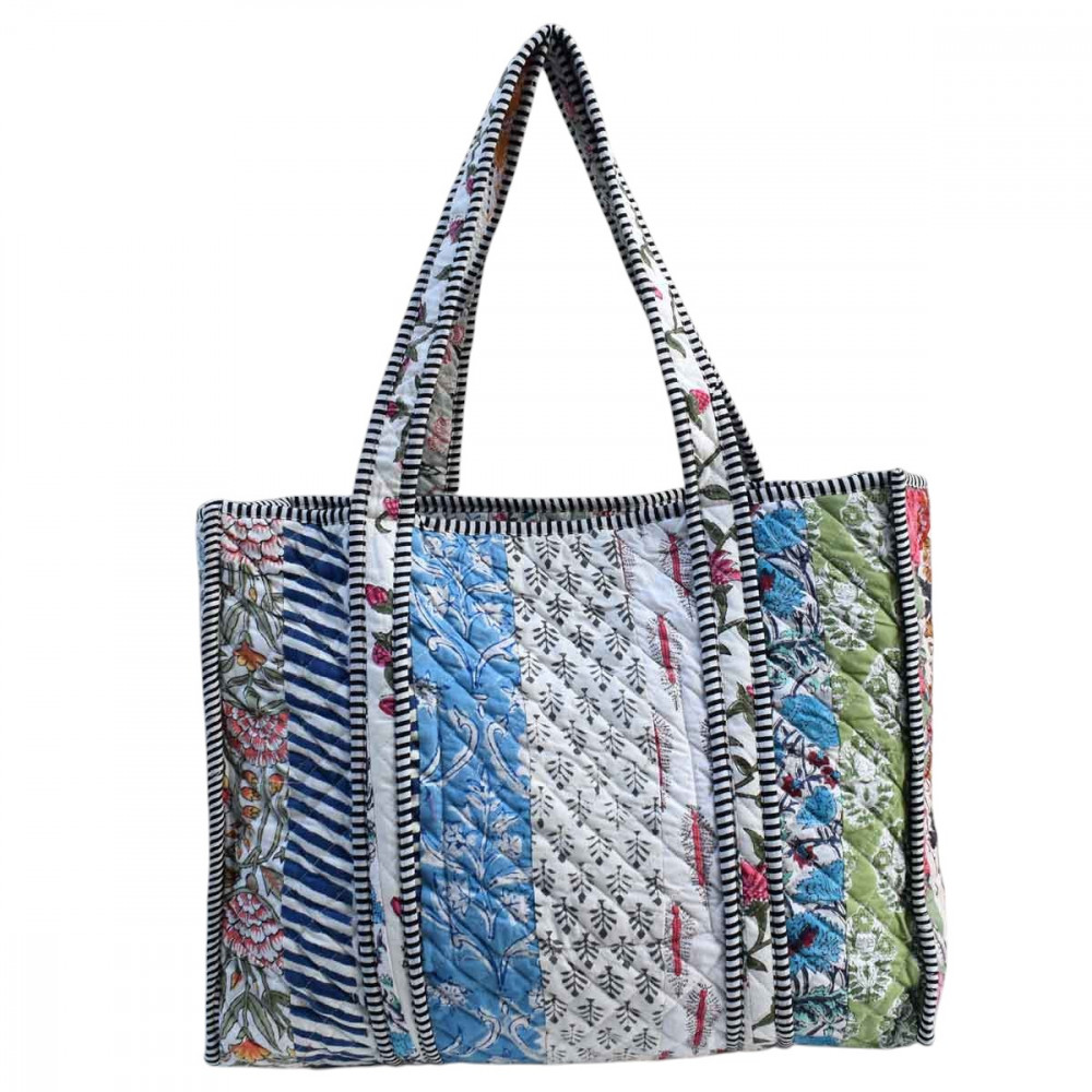 Image of Hand Block Printed Cotton Quilted Tote Bag | 251154
