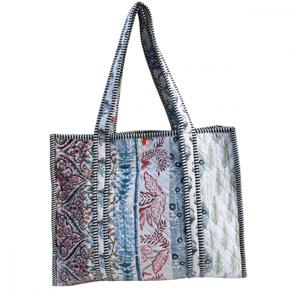 Image of Hand Block Printed Cotton Quilted Tote Bag | 251155