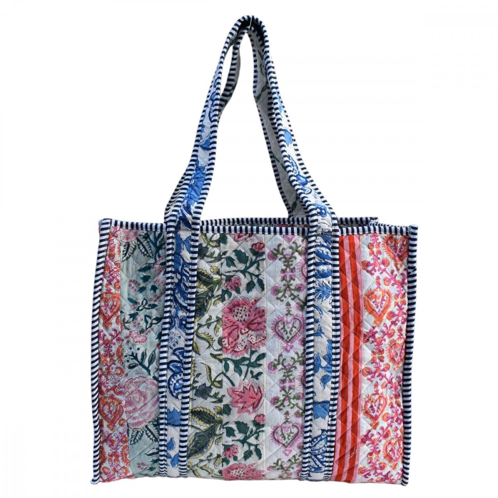 Image of Hand Block Printed Cotton Quilted Tote Bag | 251157