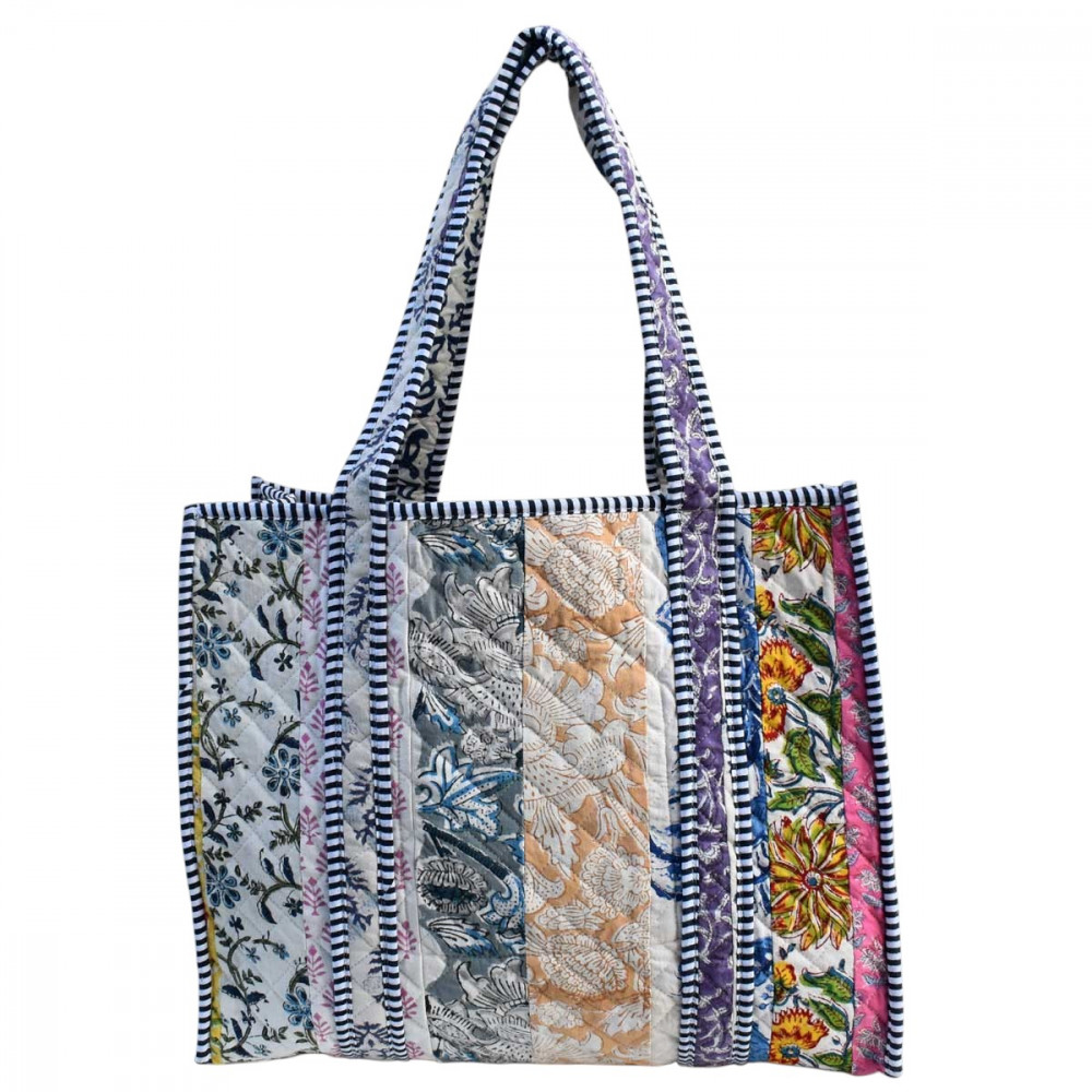 Image of Hand Block Printed Cotton Quilted Tote Bag | 251158