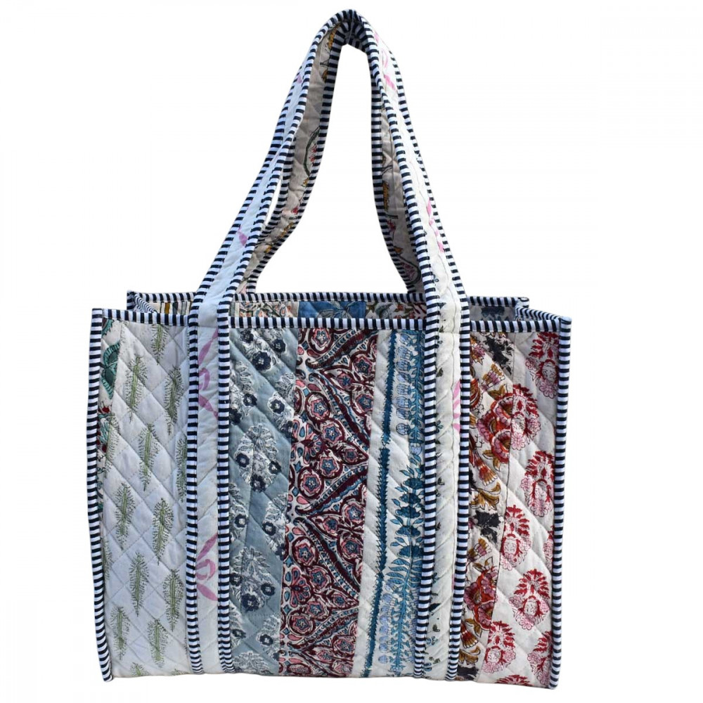 Image of Hand Block Printed Cotton Quilted Tote Bag | 251161