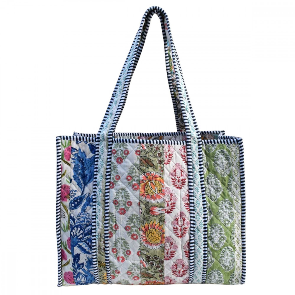 Image of Hand Block Printed Cotton Quilted Tote Bag | 251163