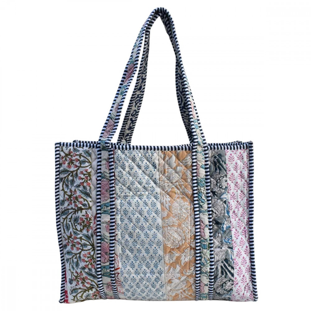 Image of Hand Block Printed Cotton Quilted Tote Bag | 251164