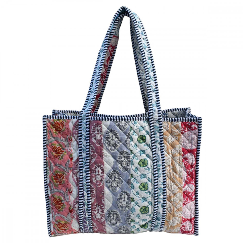 Image of Hand Block Printed Cotton Quilted Tote Bag | 251166