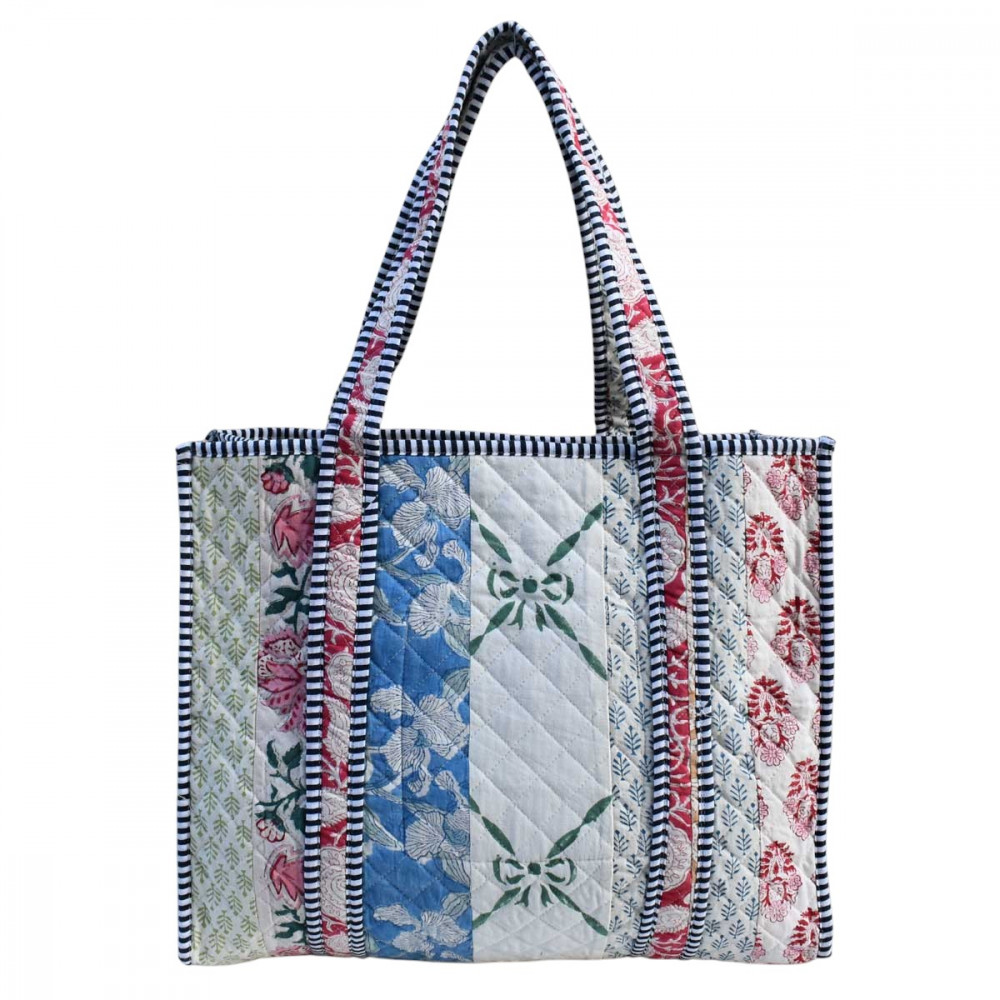 Image of Hand Block Printed Cotton Quilted Tote Bag | 251167