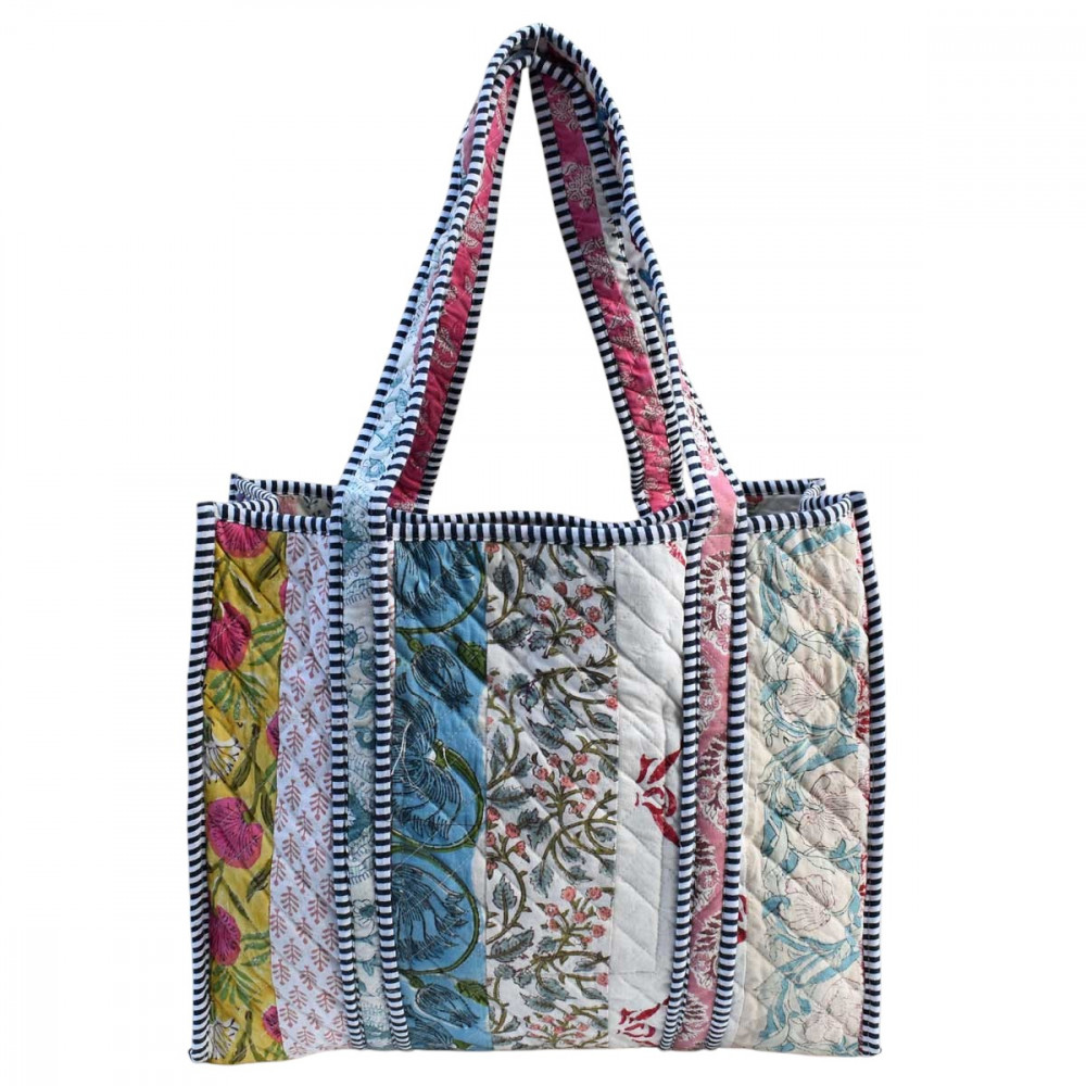 Image of Hand Block Printed Cotton Quilted Tote Bag | 251170