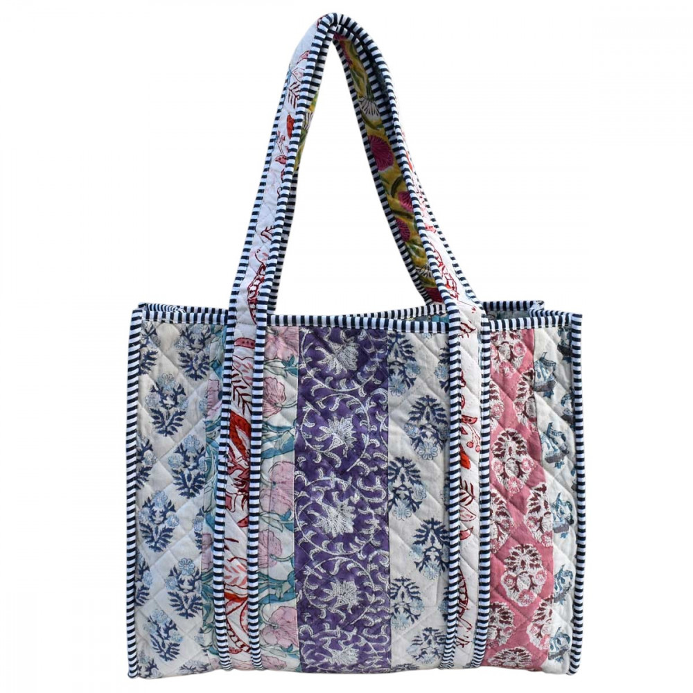 Image of Hand Block Printed Cotton Quilted Tote Bag | 251171