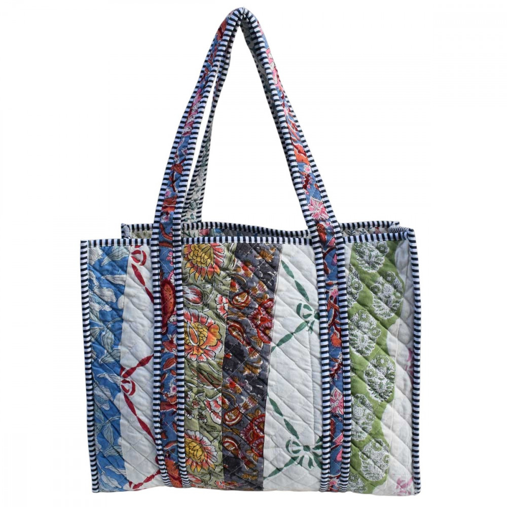 Image of Hand Block Printed Cotton Quilted Tote Bag | 251173