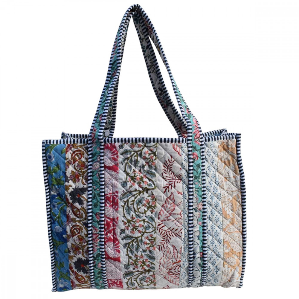 Image of Hand Block Printed Cotton Quilted Tote Bag | 251175