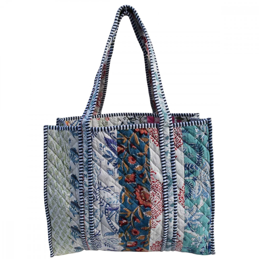 Image of Hand Block Printed Cotton Quilted Tote Bag | 251182