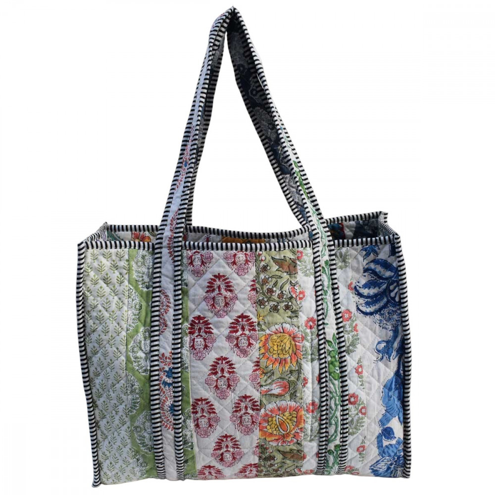 Image of Hand Block Printed Cotton Quilted Tote Bag | 251183