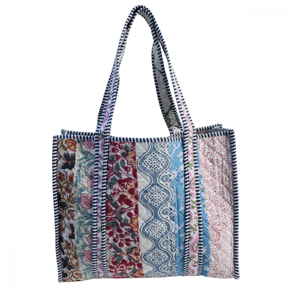 Image of Hand Block Printed Cotton Quilted Tote Bag | 251186