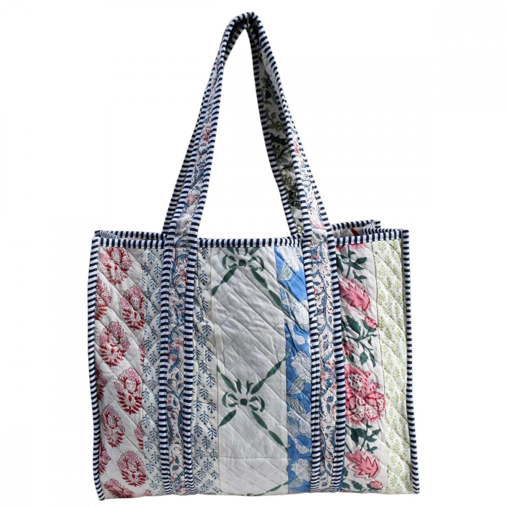 Image of Hand Block Printed Cotton Quilted Tote Bag | 251188