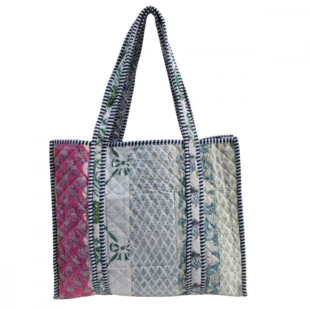 Image of Hand Block Printed Cotton Quilted Tote Bag | 251195