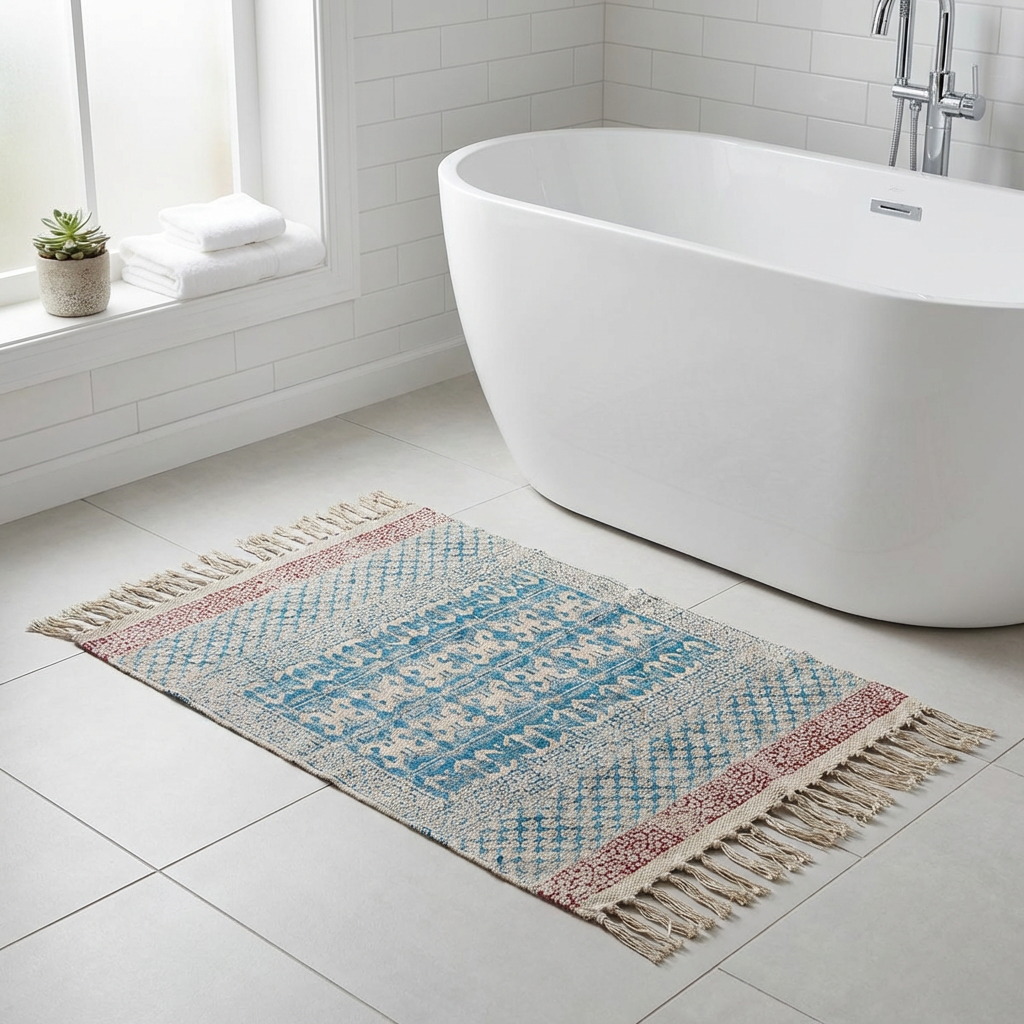 2 x 3 Feet Resist Print Hand Block Printed Cotton RUGS 260112