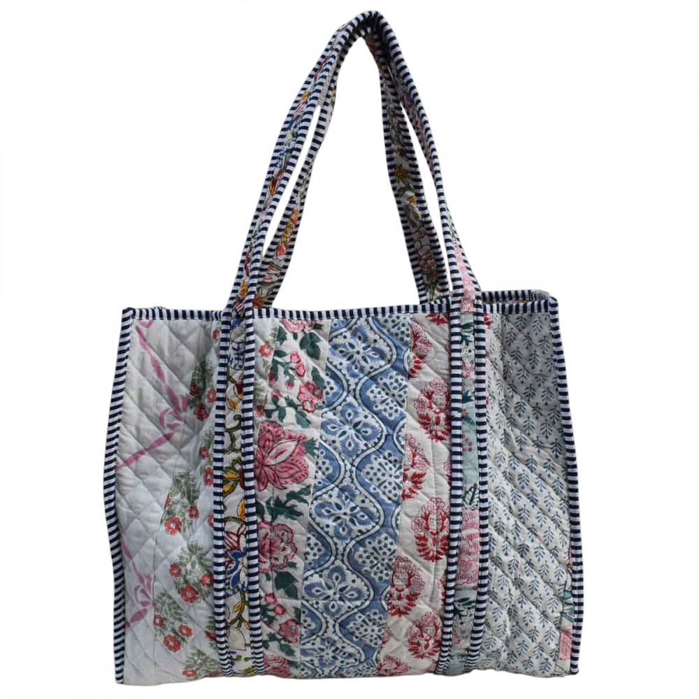 Image of Hand Block Printed Cotton Quilted Tote Bag | 260127