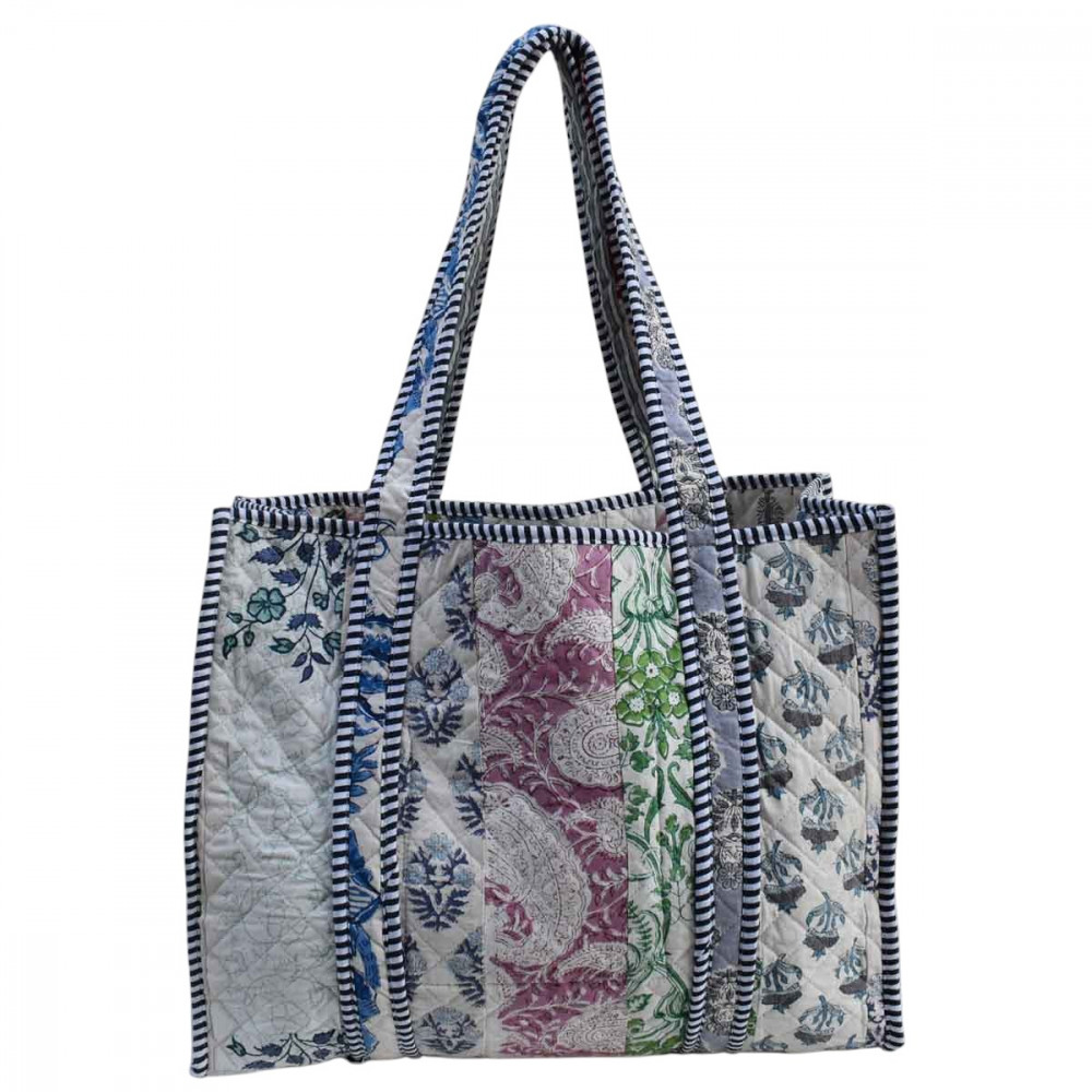 Image of Hand Block Printed Cotton Quilted Tote Bag | 260129