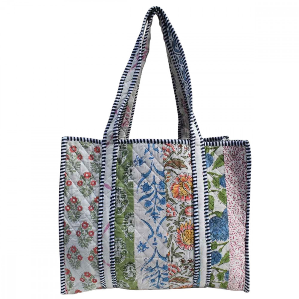 Image of Hand Block Printed Cotton Quilted Tote Bag | 260136