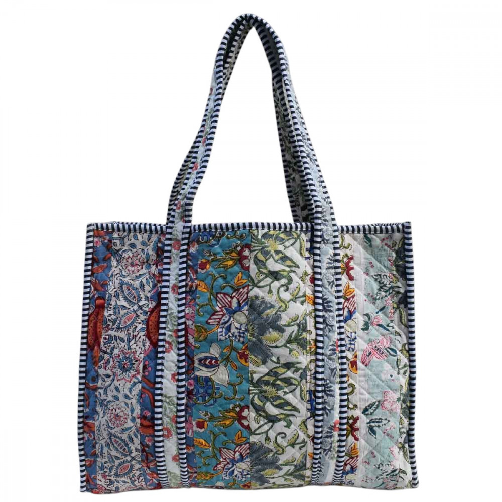 Image of Hand Block Printed Cotton Quilted Tote Bag | 260137