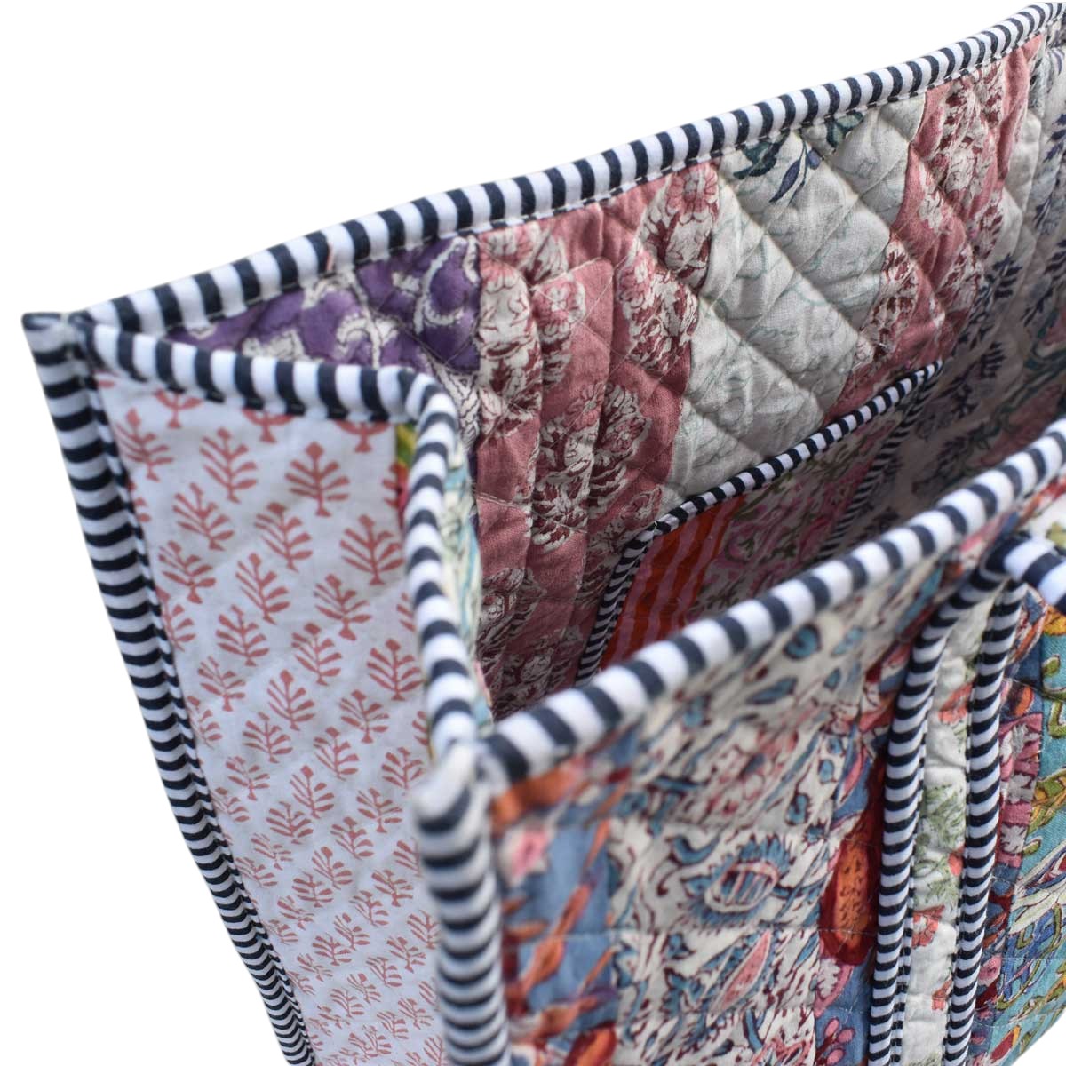 Hand Block Printed Cotton Quilted Tote Bag 260137