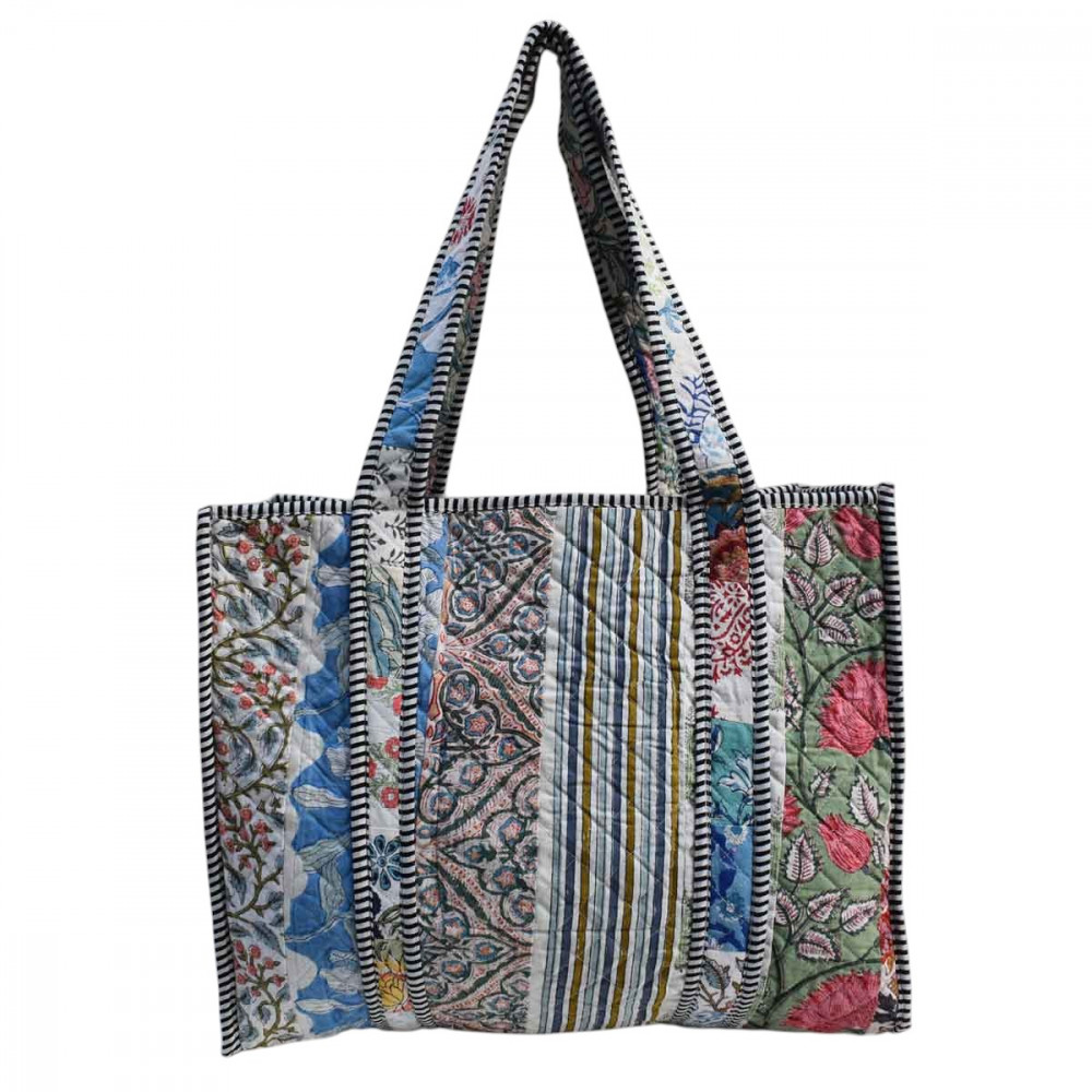 Image of Hand Block Printed Cotton Quilted Tote Bag | 260138