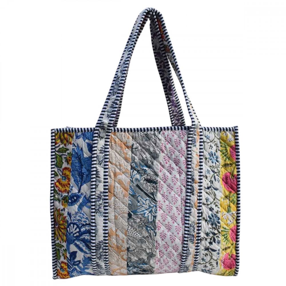 Image of Hand Block Printed Cotton Quilted Tote Bag | 260143
