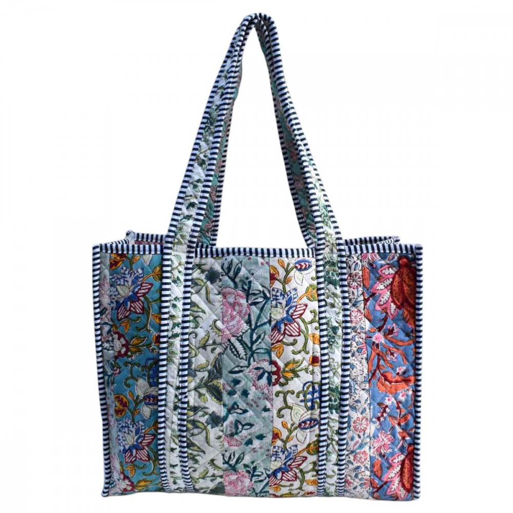 Image of Hand Block Printed Cotton Quilted Tote Bag | 260146