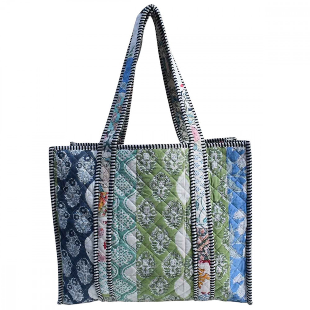 Image of Hand Block Printed Cotton Quilted Tote Bag | 260148