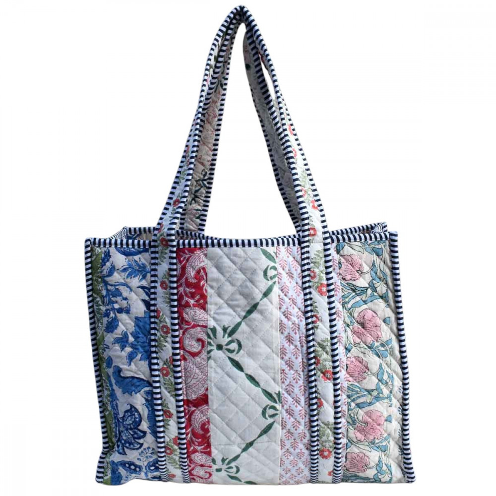 Image of Hand Block Printed Cotton Quilted Tote Bag | 260151