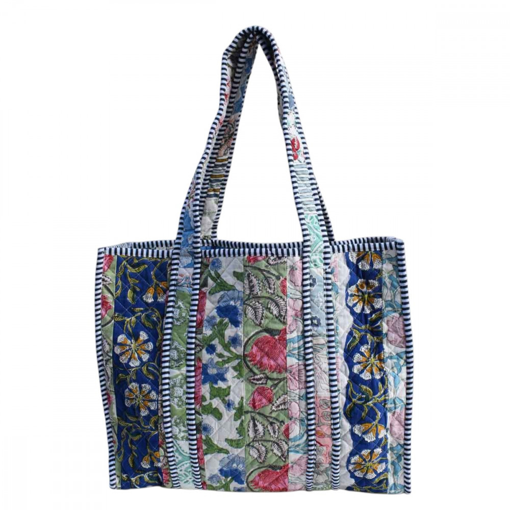 Image of Hand Block Printed Cotton Quilted Tote Bag | 260153