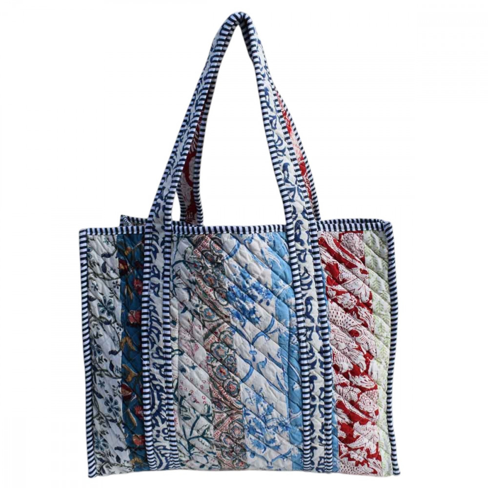 Image of Hand Block Printed Cotton Quilted Tote Bag | 260154
