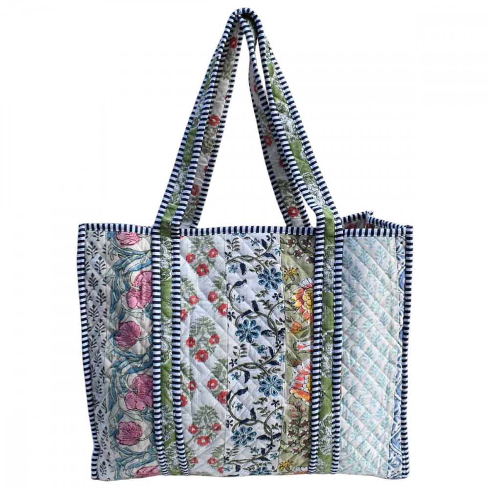 Image of Hand Block Printed Cotton Quilted Tote Bag | 260156