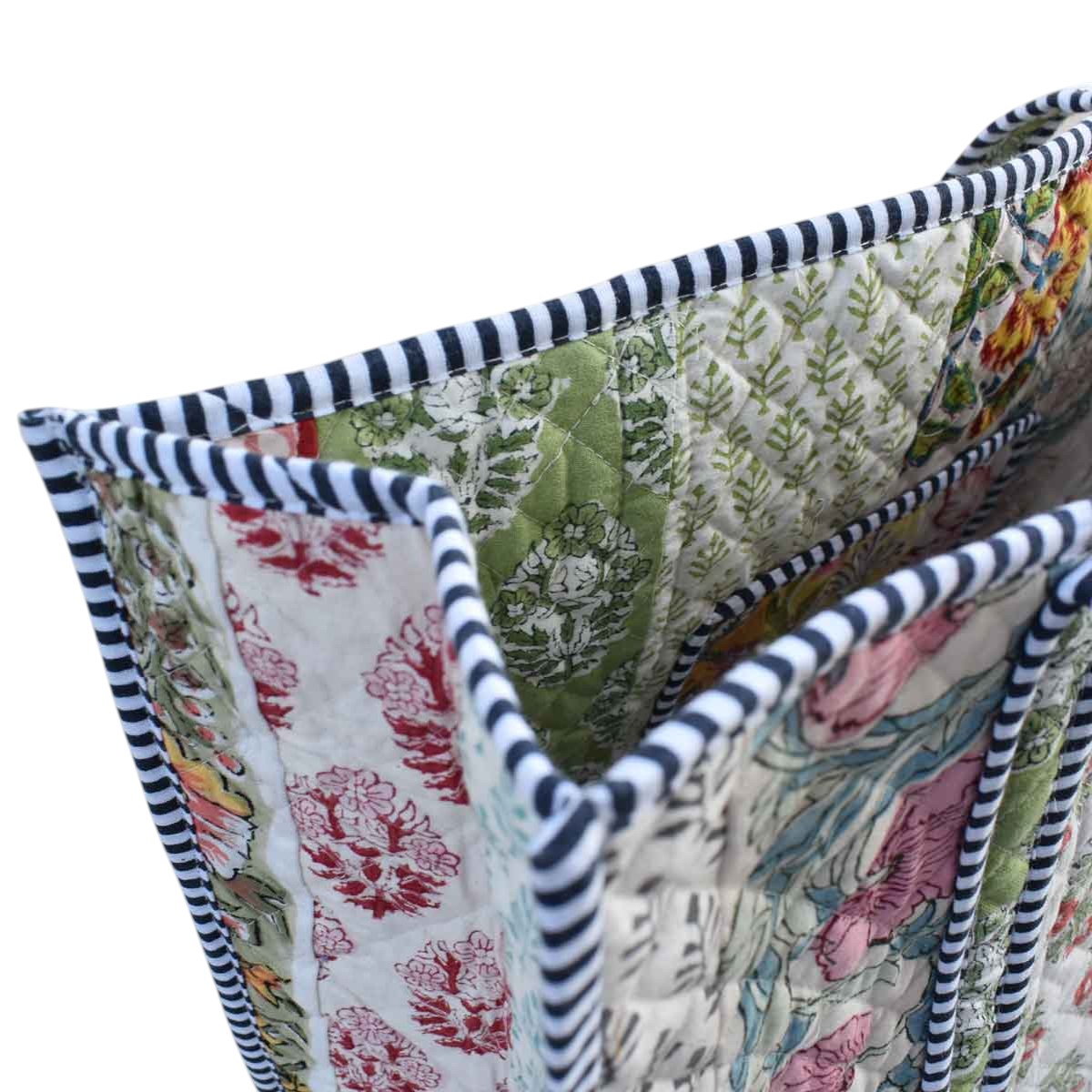 Hand Block Printed Cotton Quilted Tote Bag 260156