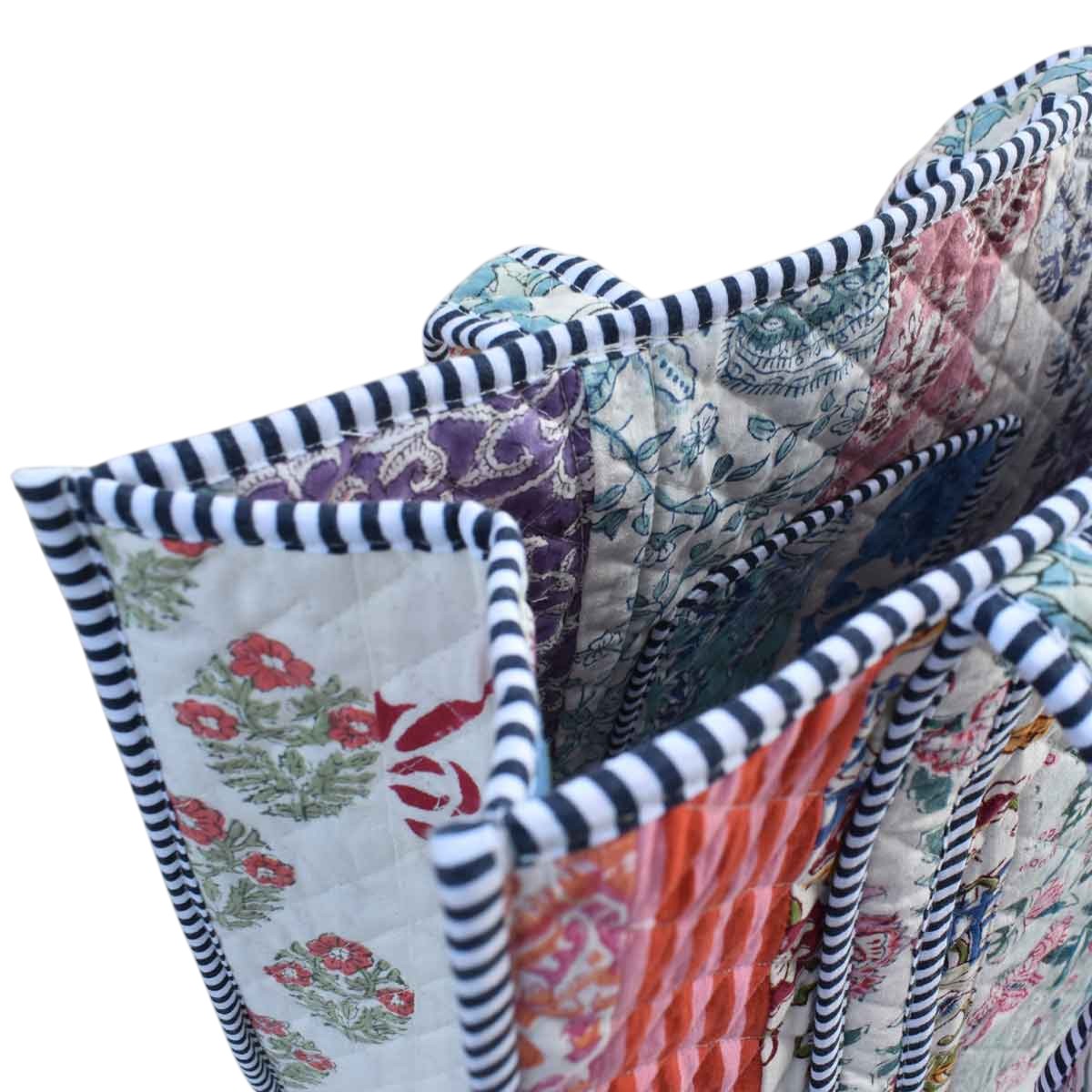 Hand Block Printed Cotton Quilted Tote Bag  260158