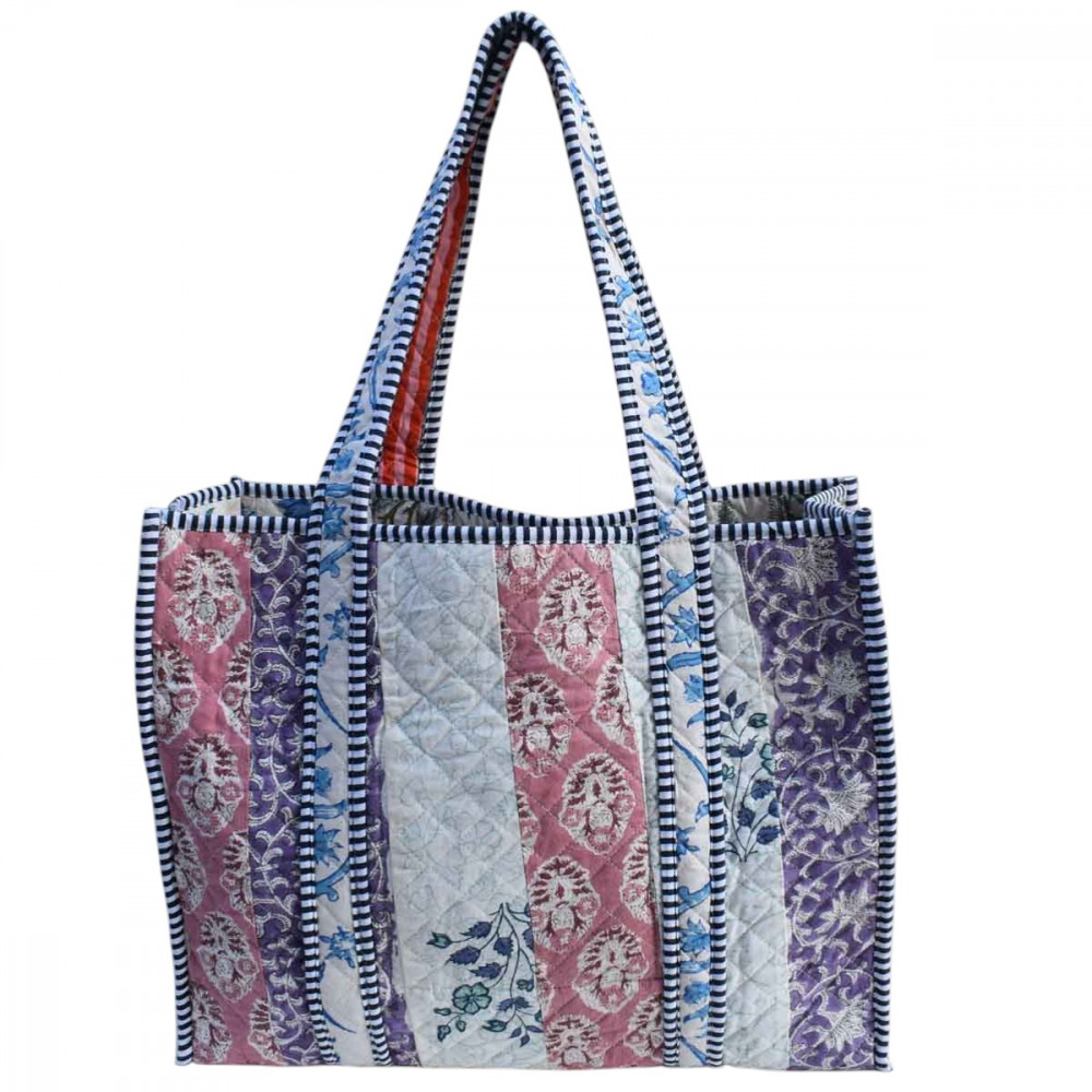 Image of Hand Block Printed Cotton Quilted Tote Bag | 260164