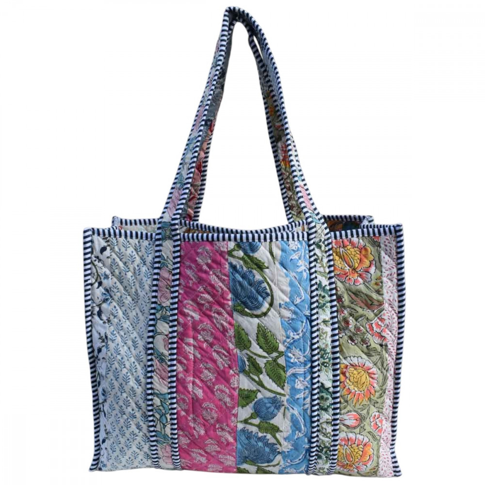 Image of Hand Block Printed Cotton Quilted Tote Bag | 260166