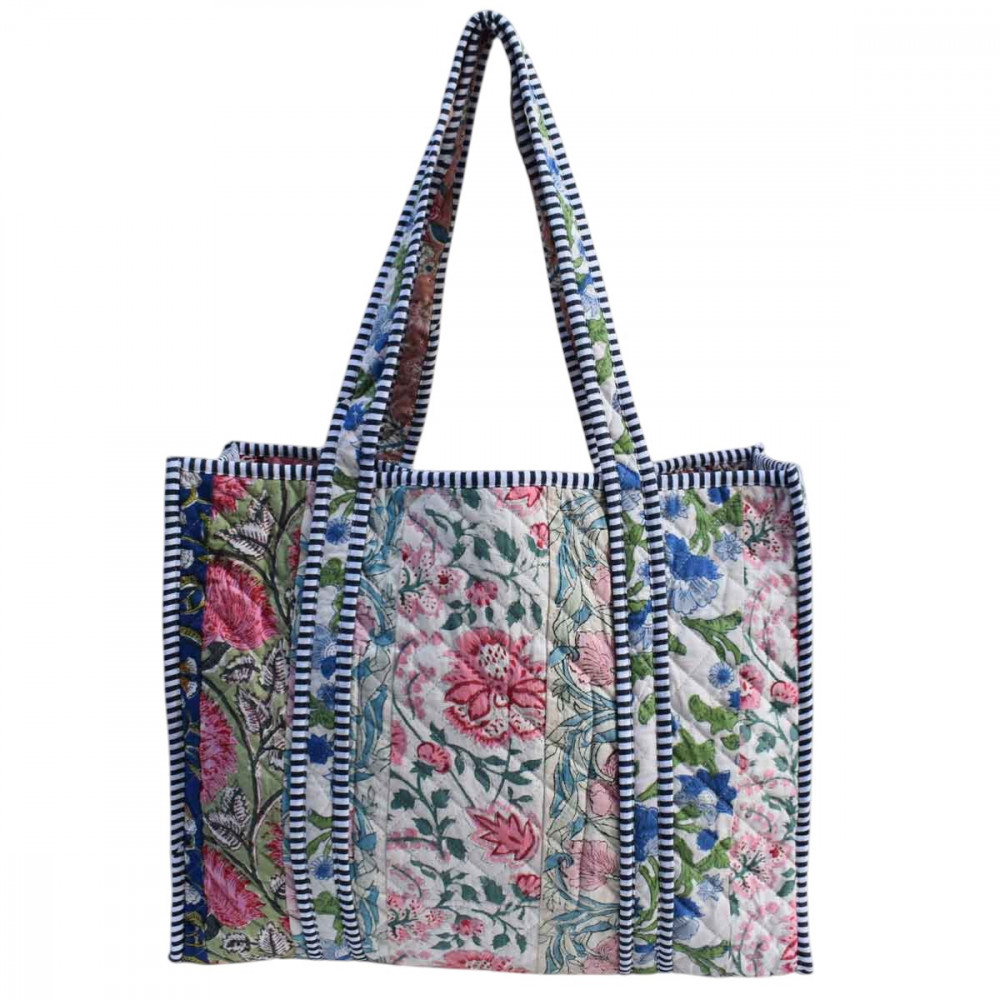 Image of Hand Block Printed Cotton Quilted Tote Bag | 260171