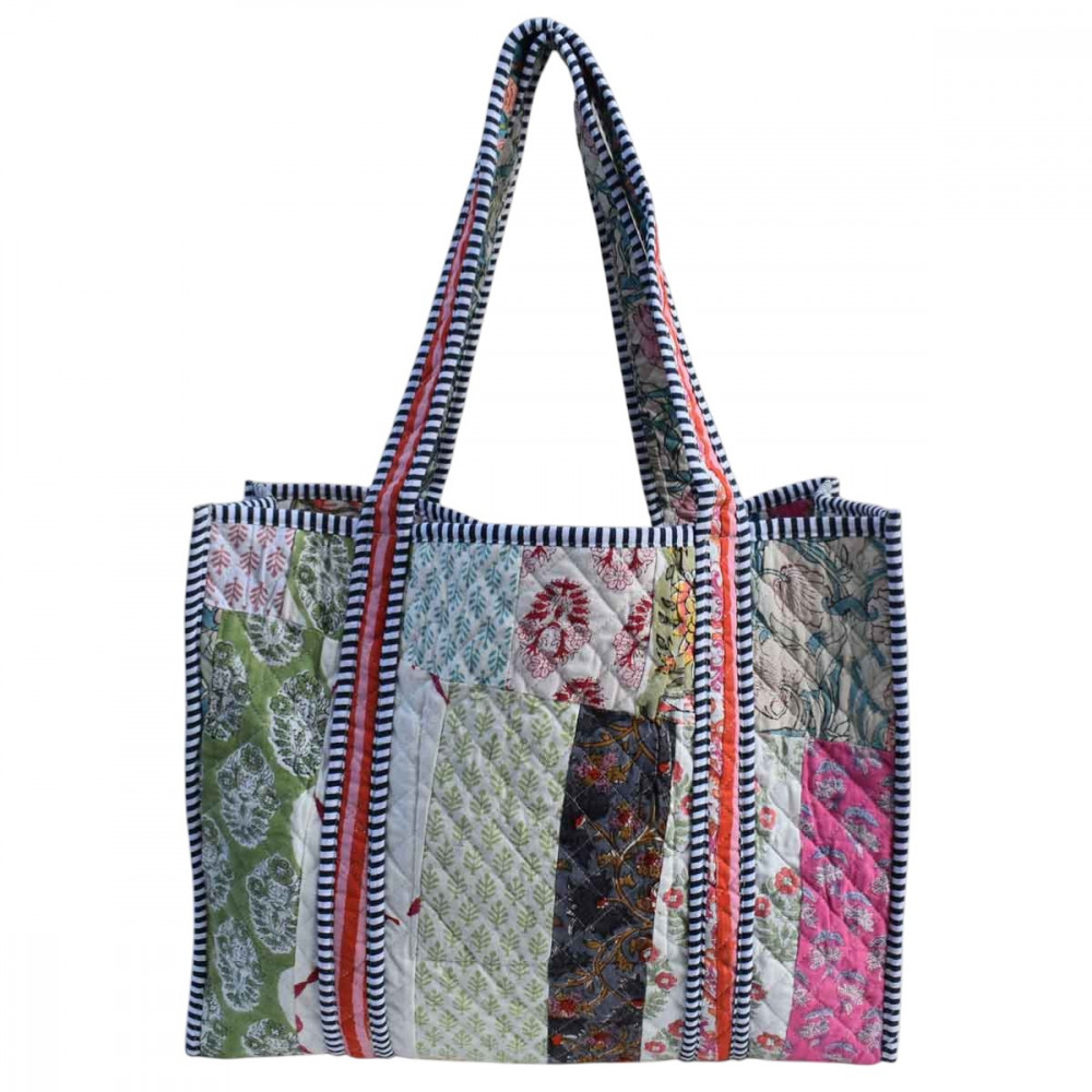 Image of Hand Block Printed Cotton Quilted Tote Bag | 260172