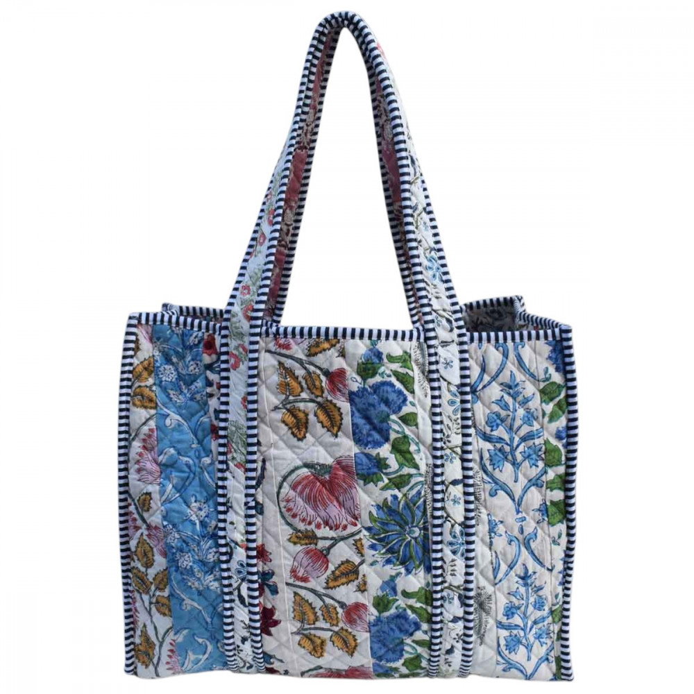 Image of Hand Block Printed Cotton Quilted Tote Bag | 260173