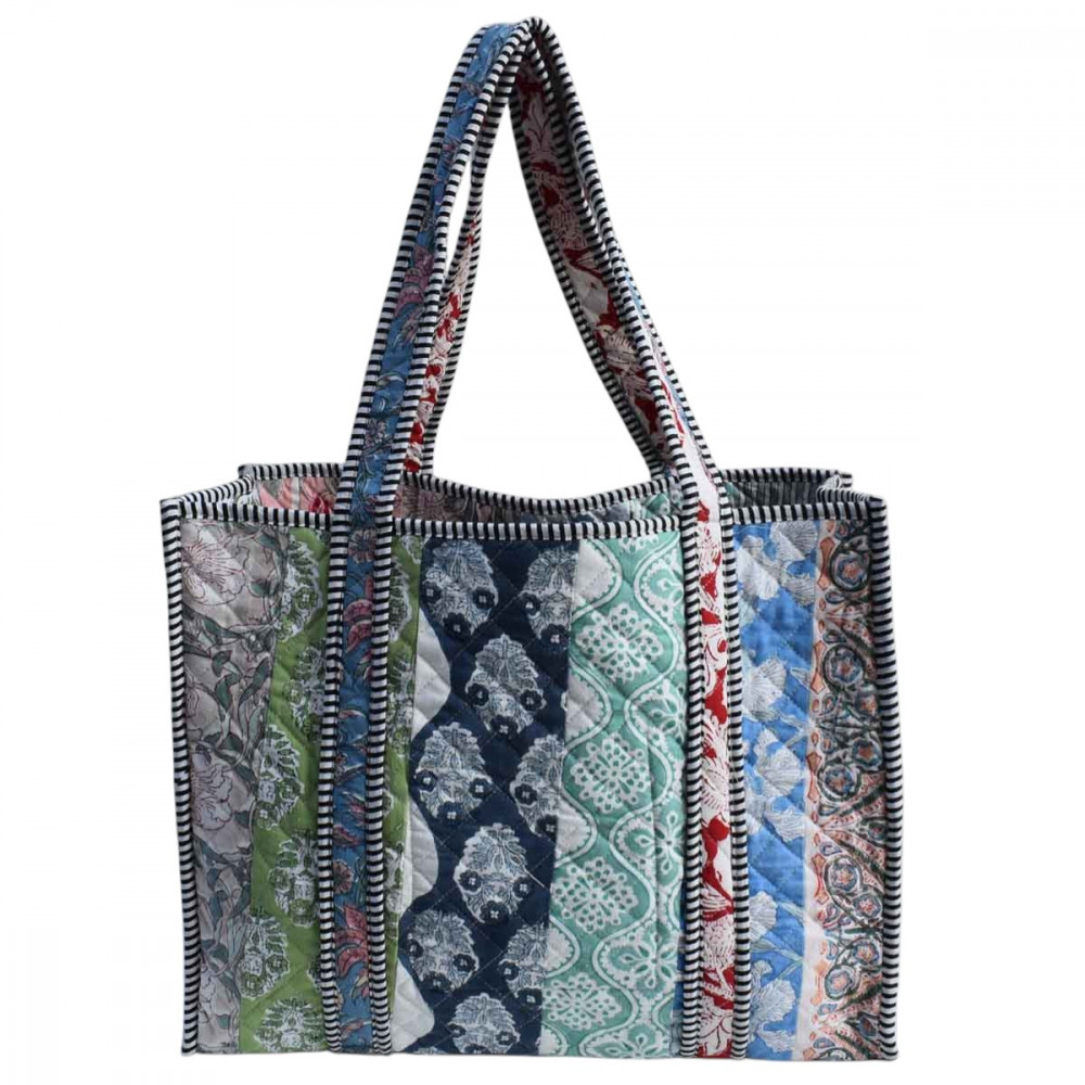 Image of Hand Block Printed Cotton Quilted Tote Bag | 260177