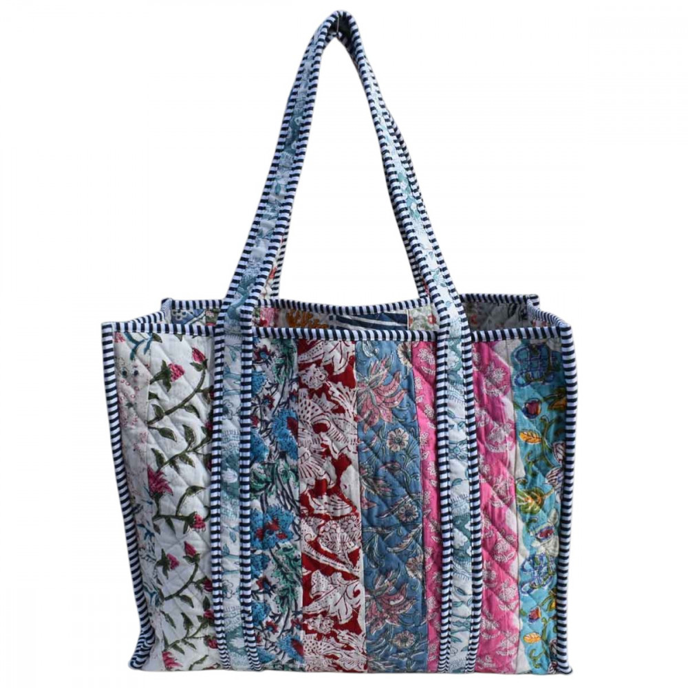 Image of Hand Block Printed Cotton Quilted Tote Bag | 260179