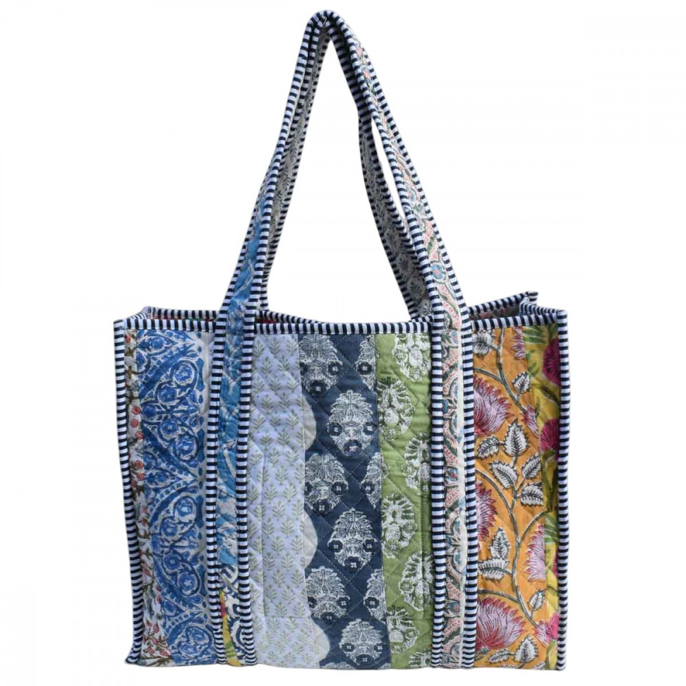 Image of Hand Block Printed Cotton Quilted Tote Bag | 260182