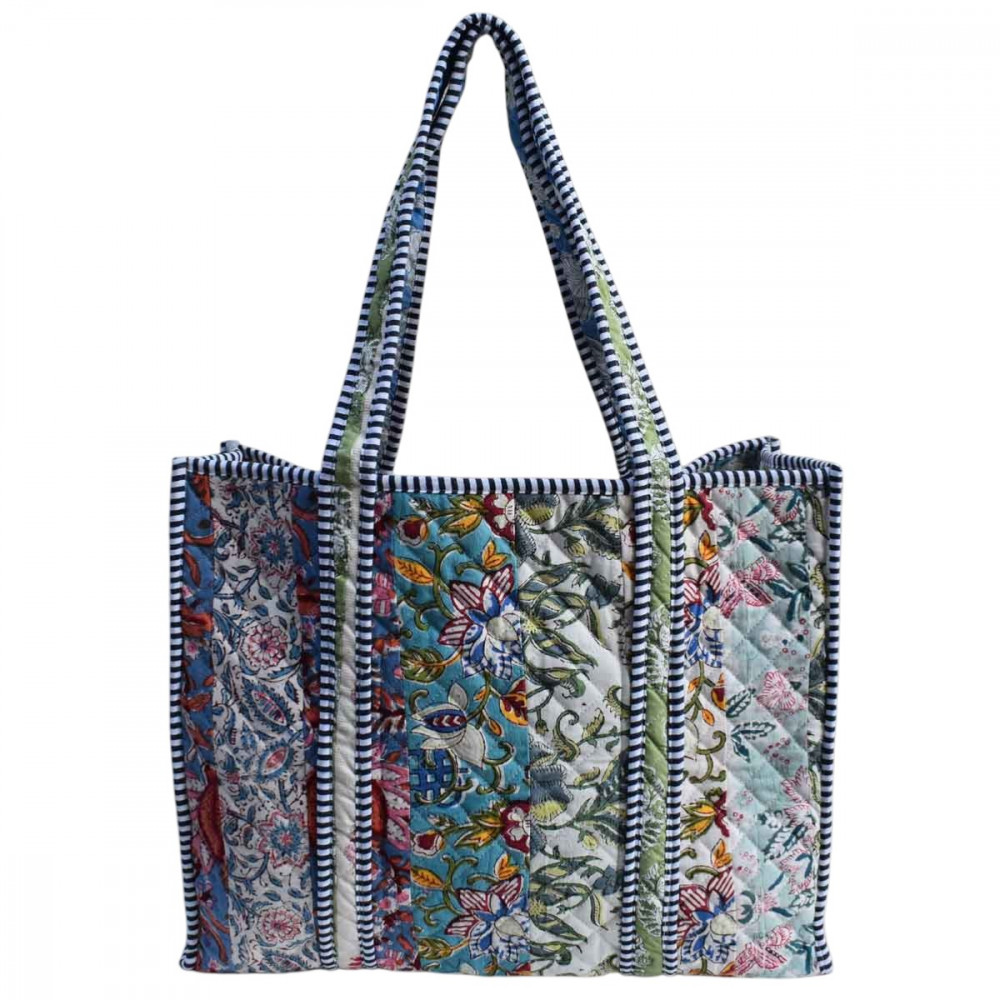 Image of Hand Block Printed Cotton Quilted Tote Bag | 260183
