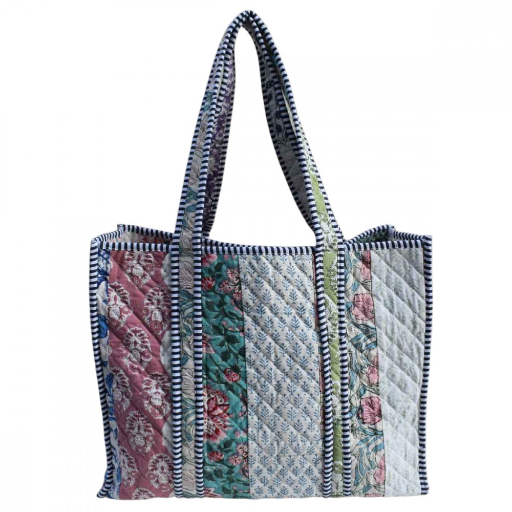 Image of Hand Block Printed Cotton Quilted Tote Bag | 260185