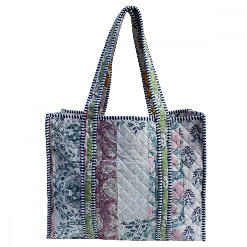 Image of Hand Block Printed Cotton Quilted Tote Bag | 260190