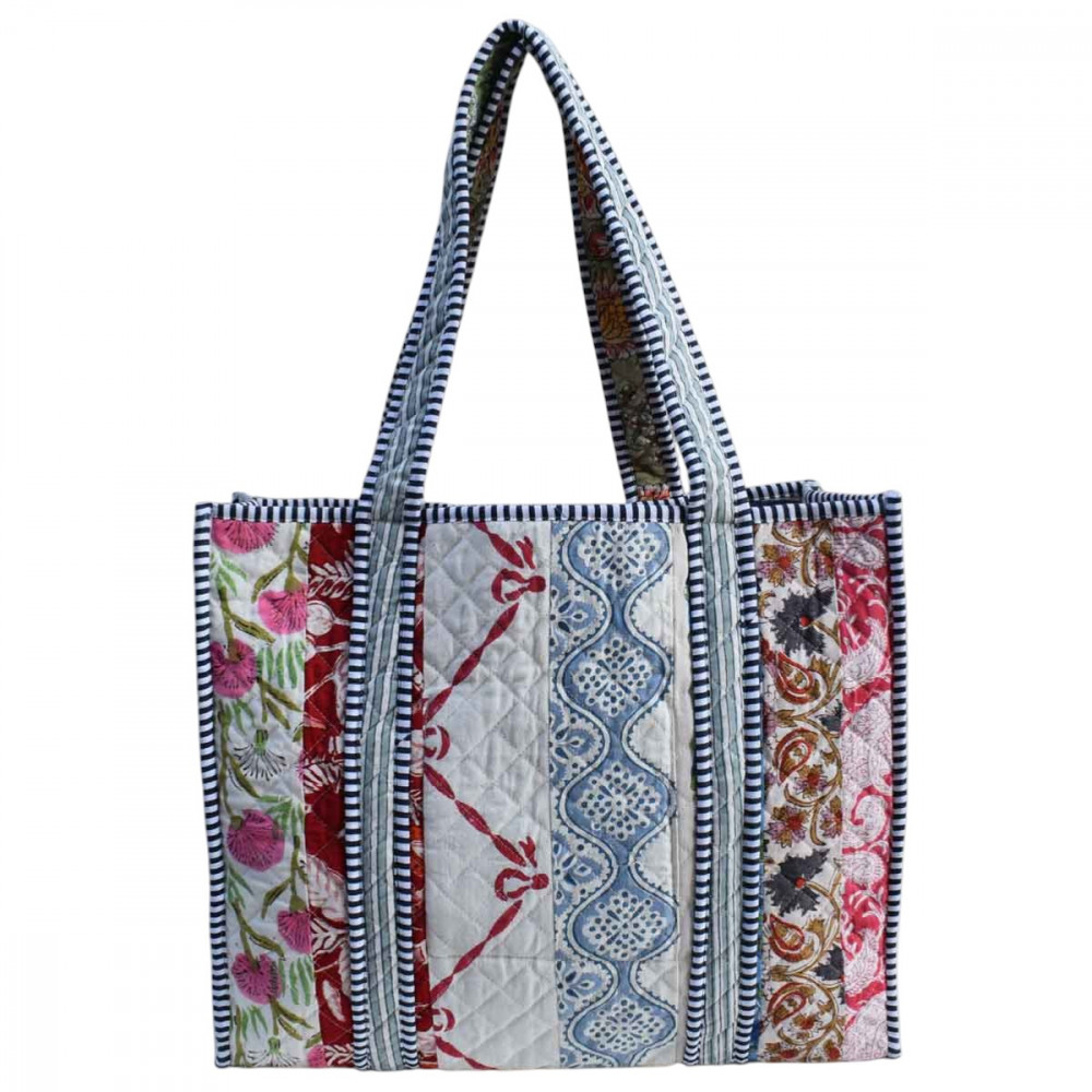 Image of Hand Block Printed Cotton Quilted Tote Bag | 260191