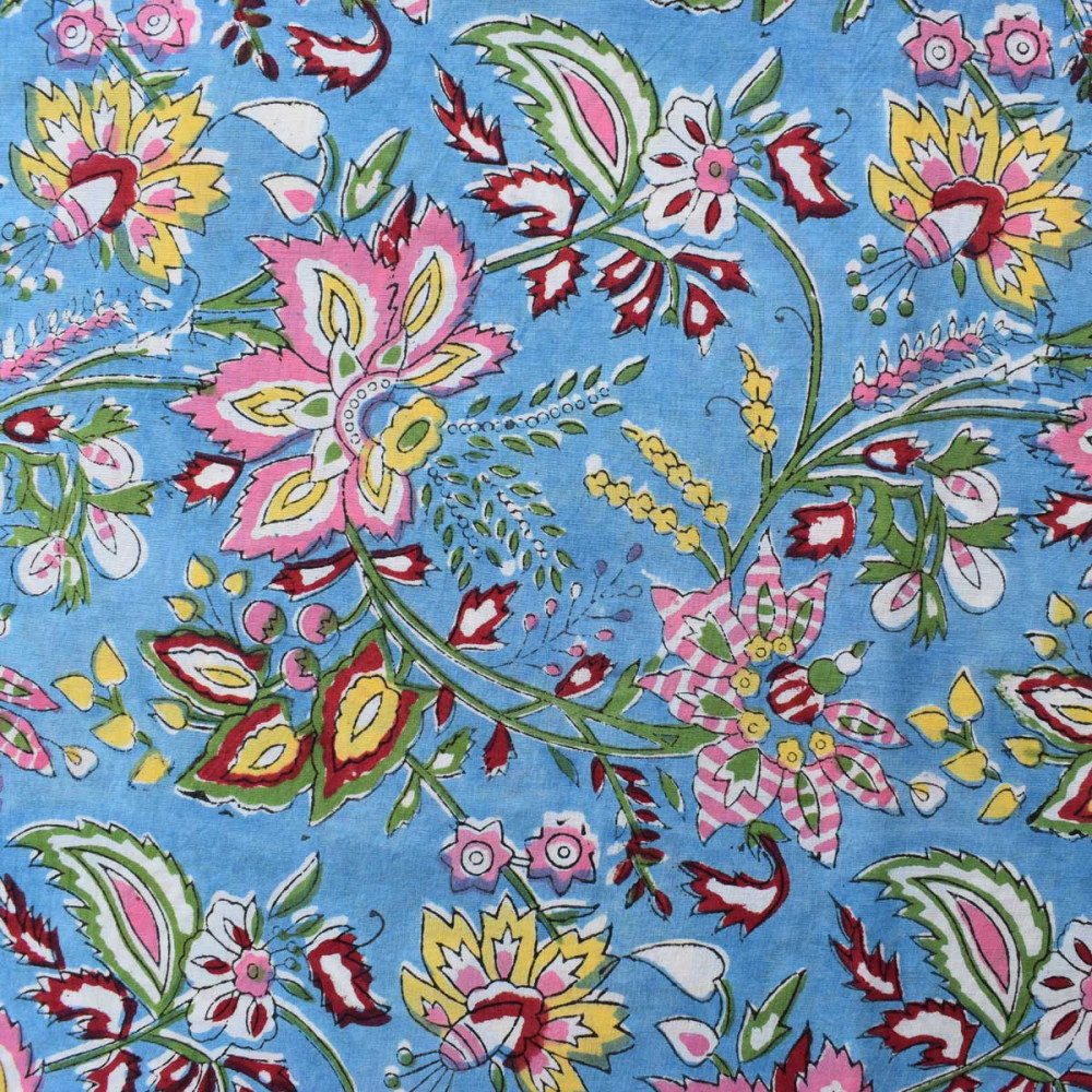 Image of Hand Block Printed on 100% Cotton 5 Yard  Fabric SANGANER | 260212
